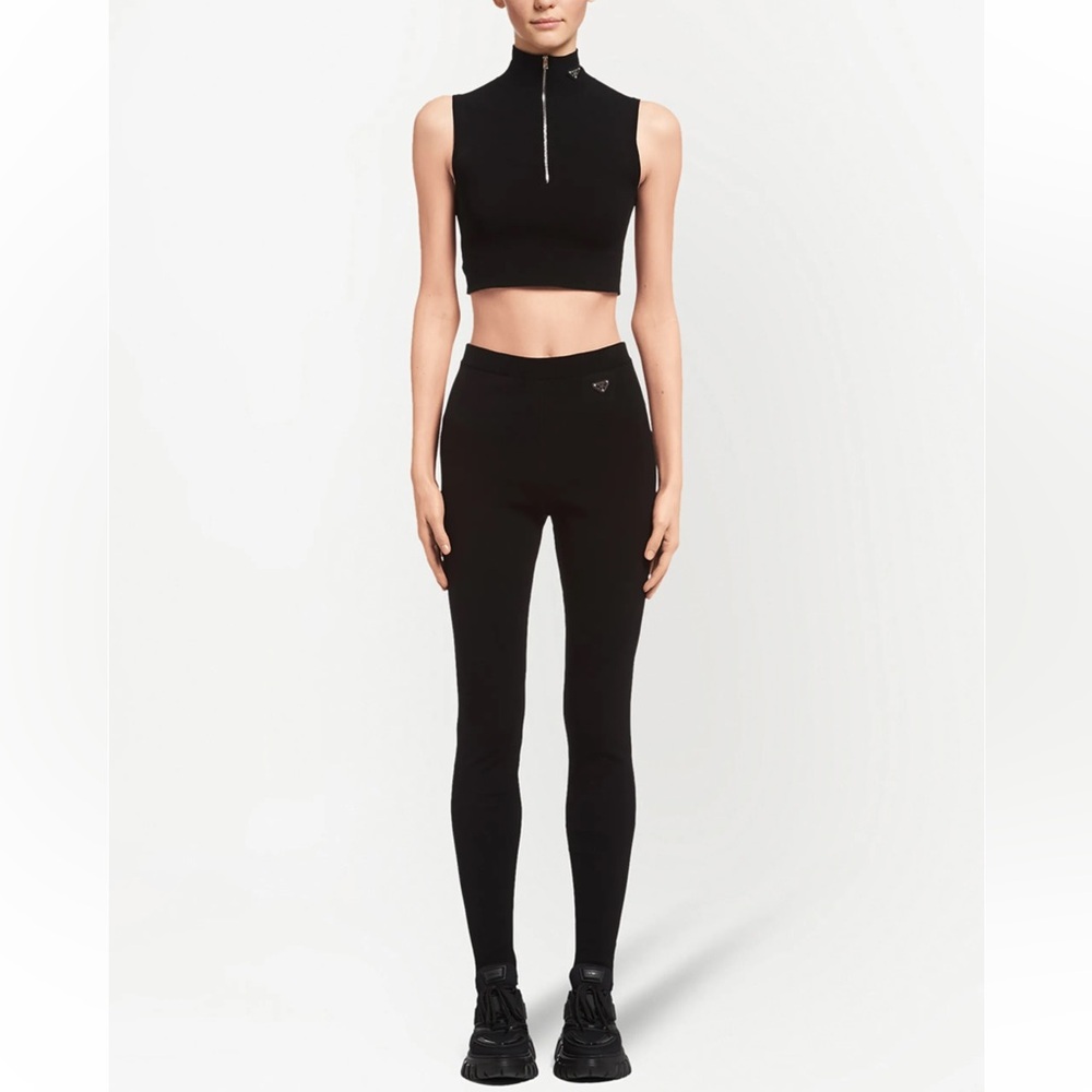 Prada Black elastic high waist Leggings with Logo 42 (M)
